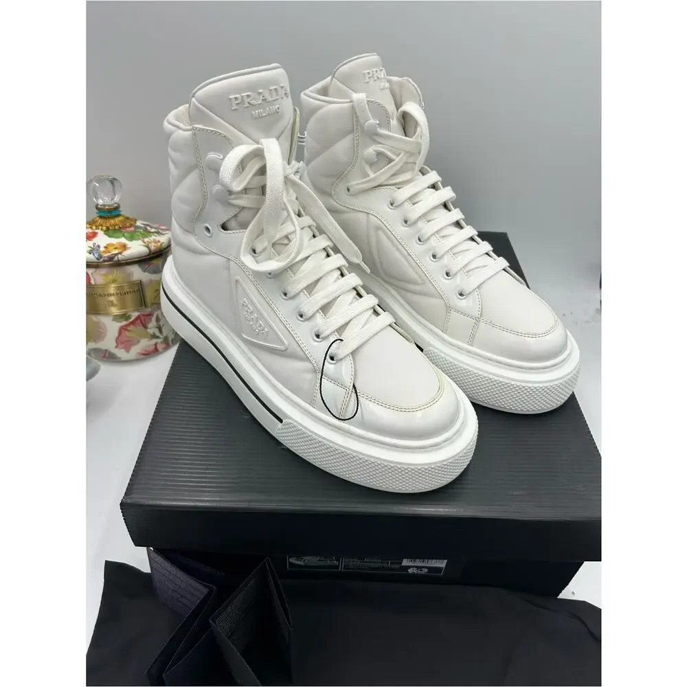 Women's Prada re-nylon and brushed leather high top sneakers size 41/11 US